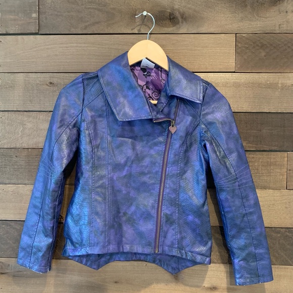 Disney Descendants 3 Girl's Mal Faux Leather Moto Jacket Halloween Costume - Picture 4 of 11